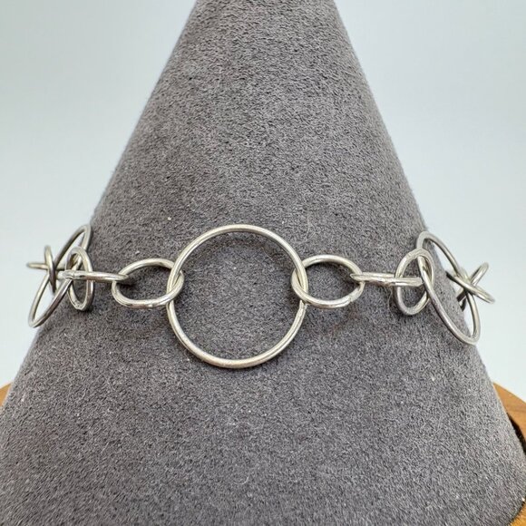 VTG Solid Sterling Silver 925 Round Link Chain Bracelet Size 7-8" Length - Picture 2 of 9